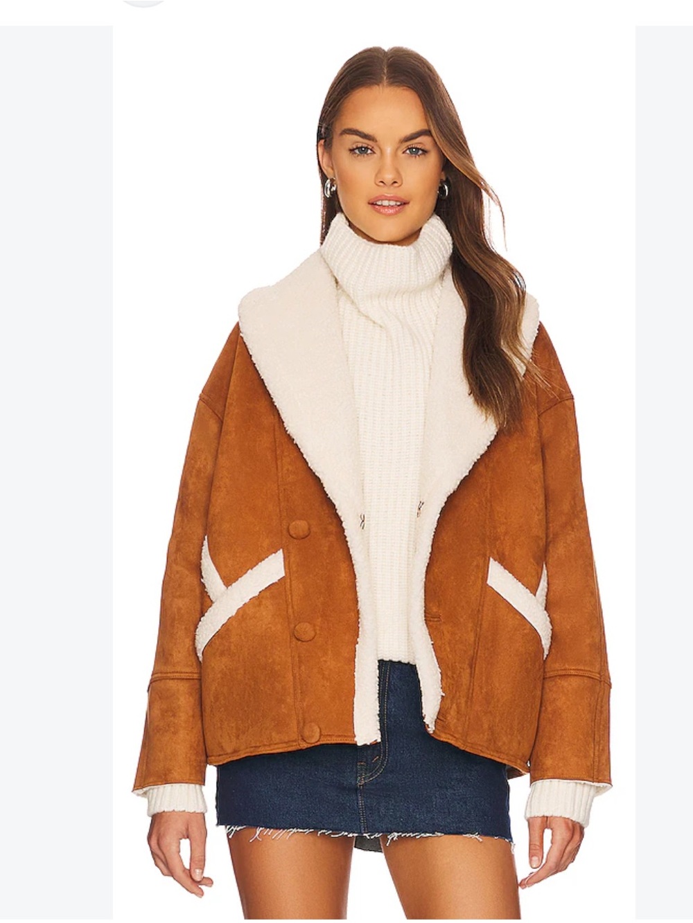 MOTHER The Brrly Coat Faux Shearling Teddy Cognac Staying In Size S